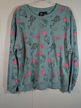 THE GRINCH Holiday Outline Toss Sweatshirt XL Green Pink Christmas Dr Seuss